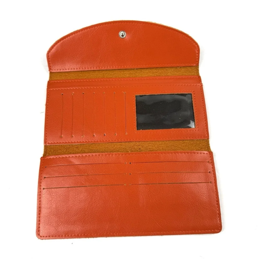 Mongolian Leather‎ Wallet Handmade Burnt Orange Leather Organizer Trifold New